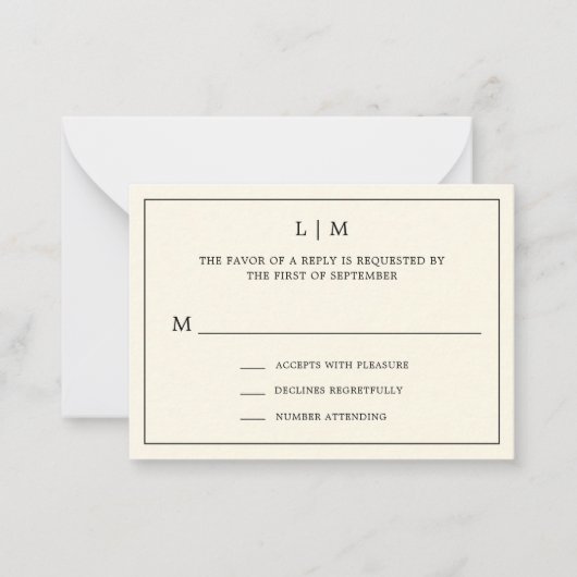 Einfache Cream Monogram Elegant Mini Wedding RSVP Mitteilungskarte (Vorderseite)