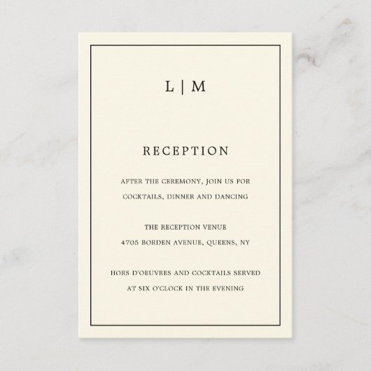 Einfache Cream Monogram Elegante Hochzeit Begleitkarte (Vorderseite)