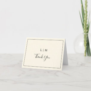 Einfache Cream Monogram Elegante Hochzeit Dankeskarte