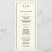 Einfache Cream Monogram Elegante Hochzeit Programm (Rückseite)