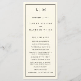 Einfache Cream Monogram Elegante Hochzeit Programm
