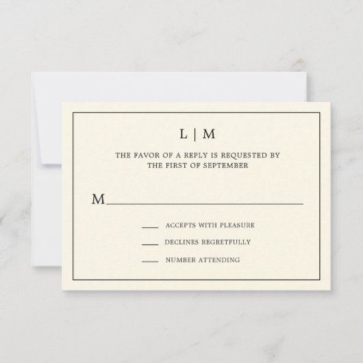 Einfache Cream Monogram Elegante Hochzeit RSVP Karte (Vorderseite)