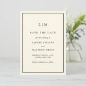 Einfache Cream Monogram Elegante Hochzeit Save The Date (Stehend Vorderseite)