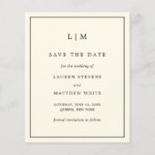 Einfache Cream Monogram Hochzeit Sichern des Datum (Vorderseite)