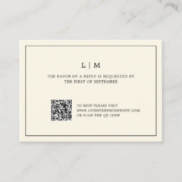 Einfache Cream Monogram QR Code Elegante Hochzeit Mitteilungskarte