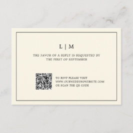 Einfache Cream Monogram QR Code Elegante Hochzeit RSVP Karte