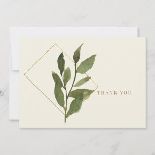 Einfache Creme Foliage & Gold Hochzeit Vielen Dank Dankeskarte