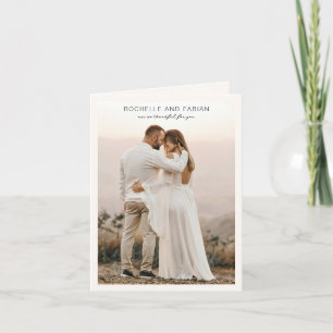 Einfache Creme-Foto elegante Hochzeit Dankeskarte