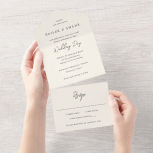 Einfache Creme Moderne Hochzeit All In One Einladung