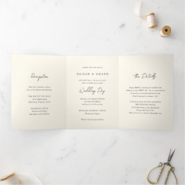Einfache Creme Moderne Hochzeit Dreifach Gefaltete Einladung