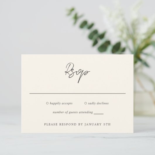 Einfache Creme Moderne Hochzeit RSVP Karte (Stehend Vorderseite)