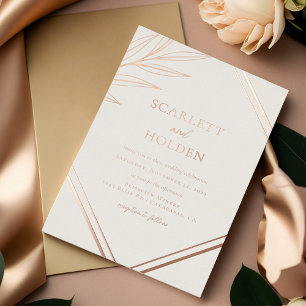 Einfache Creme und Rose Gold Leaf Hochzeit Folieneinladung