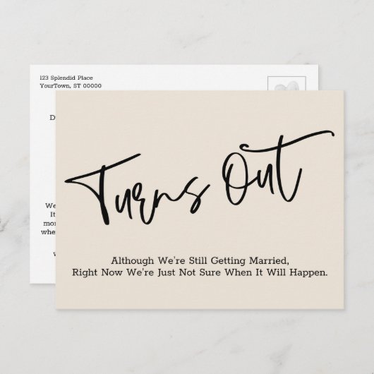 Einfache Creme vertagt Hochzeitsankündigung Postkarte (Vorne/Hinten)