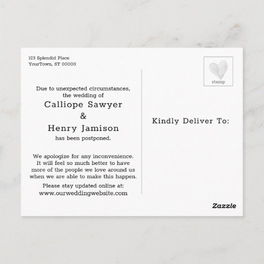Einfache Creme vertagt Hochzeitsankündigung Postkarte (Rückseite)