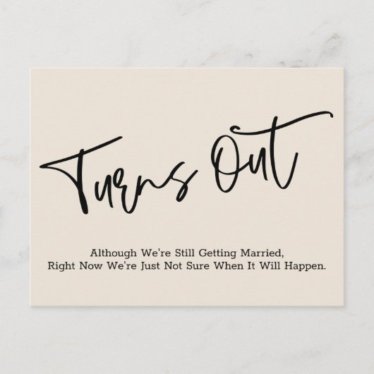 Einfache Creme vertagt Hochzeitsankündigung Postkarte (Vorderseite)