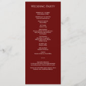 Einfache Crimson Red Monogram Hochzeitfeier Programm (Rückseite)