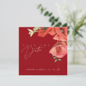 Einfache Crimson Red Poppies Blumenhochzeit Save The Date (Stehend Vorderseite)