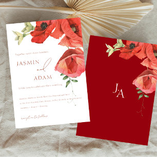 Einfache Crimson Red Poppy Bloral Wedding Einladun Einladung