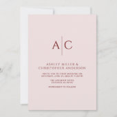 Einfache Crimson Red & Rose Monogram Wedding Einladung (Vorderseite)