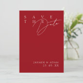 Einfache Crimson Red White Modern Foto Hochzeit Save The Date (Stehend Vorderseite)