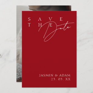 Einfache Crimson Red White Modern Foto Hochzeit Save The Date