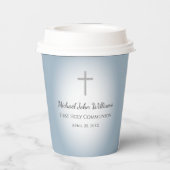 Einfache Cross Blue Boys Erste Kommunionsfeier Pappbecher (Rückseite)