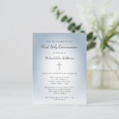 Einfache Cross Boys Erste Kommune Dusty Blue Einladungspostkarte (Stehend Vorderseite)
