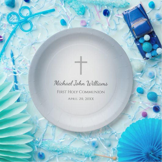Einfache Cross Boys Erste Kommunionsfeier Blau Pappteller (Party)