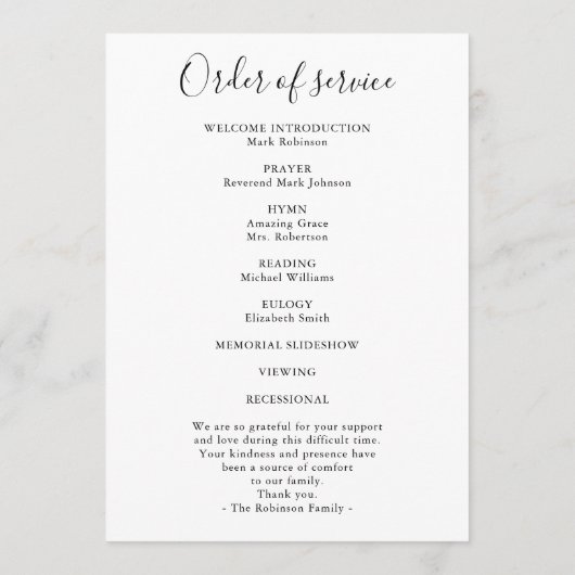 Einfache Cross Celebration of Life Order of Servic Programm (Rückseite)