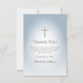 Einfache Cross Dusty Blue Boys Erste Heilige Kommu Dankeskarte (Vorderseite)