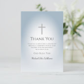 Einfache Cross Dusty Blue Boys Erste Heilige Kommu Dankeskarte (Stehend Vorderseite)