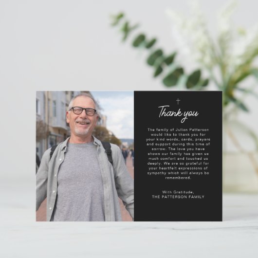 Einfache Cross Foto Beerdigung Dankeschön Karte (Stehend Vorderseite)
