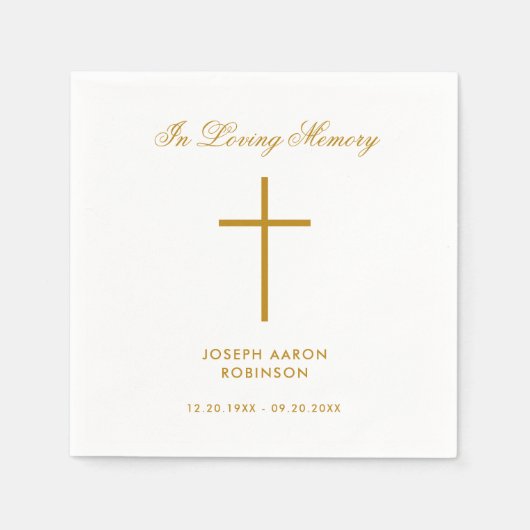 Einfache Cross-Gold-Script-Gedenkfeier Serviette (Vorderseite)