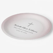 Einfache Cross Rose Gold Erstkommunionsfeier Pappteller (Schrägansicht)
