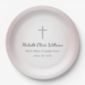 Einfache Cross Rose Gold Erstkommunionsfeier Pappteller (Vorderseite)
