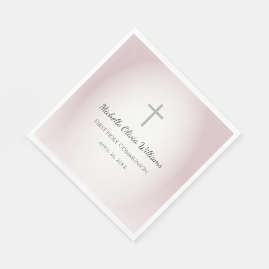 Einfache Cross Rose Gold Erstkommunionsfeier Serviette (Ecke)