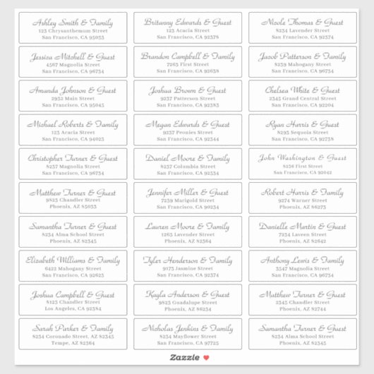 Einfache Cursive Script Wedding Guest Address Aufkleber (Blatt)