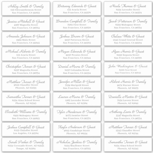 Einfache Cursive Script Wedding Guest Address Aufkleber (Vorderseite)