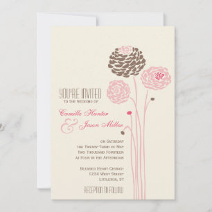 Einfache Dahlie - Vintage Rosa und Braune Hochzeit Einladung