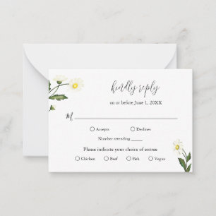 Einfache Daisy Floral Wedding Mini RSVP Karte