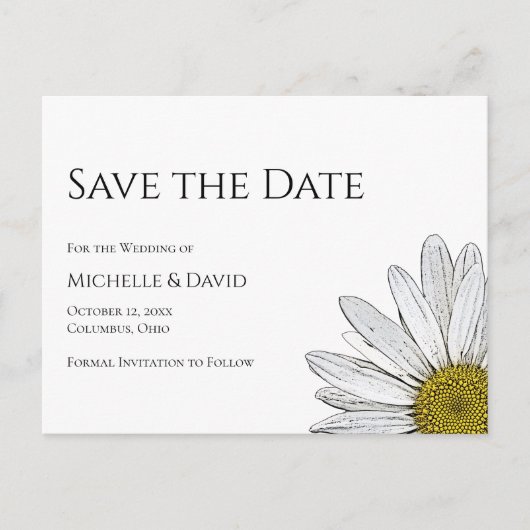 Einfache Daisy Floral Wedding speichern das Datum Ankündigungspostkarte (Vorderseite)