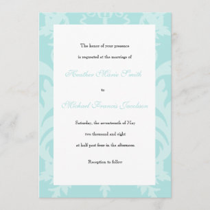 Einfache Damask Robin's Ei Blue Wedding Einladung