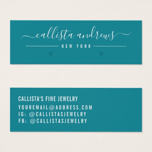 Einfache Dark Aquamarin White Script Earring Displ (Vorne & Hinten)