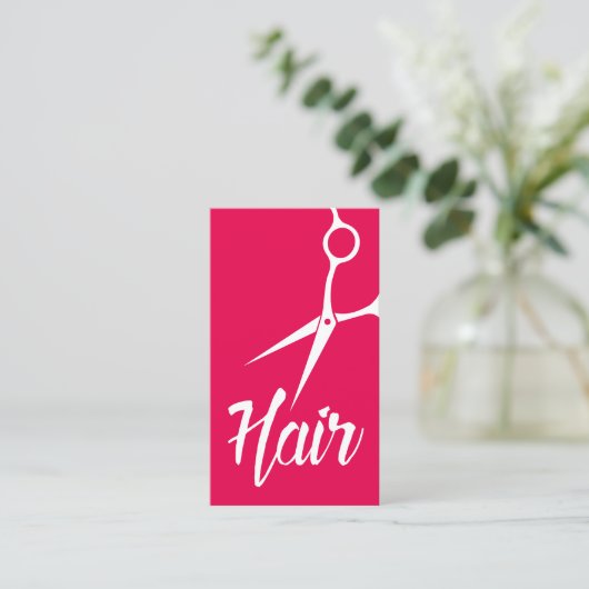 Einfache das Haar-Stylist-heiße Rosa Scissor Visitenkarte (Stehend Vorderseite)