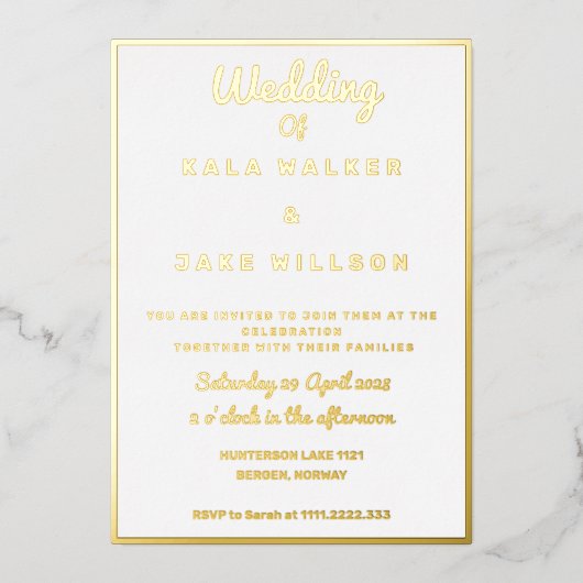 Einfache dekadente Hochzeit (Grenze) Folieneinladung (Vorderseite)