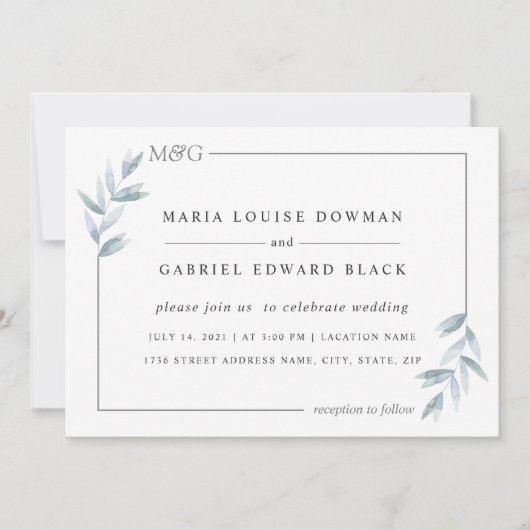 Einfache, delikate Blätter. Airy Frame. Feierliche Einladung (Vorderseite)