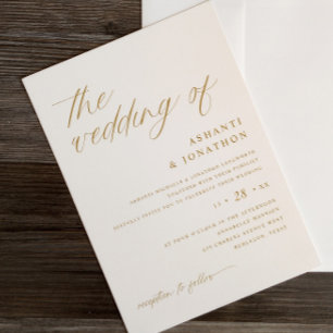 Einfache Delikate-Hochzeit mit Gold und Elfenbeins Einladung