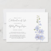 Einfache Delphinium-Feier des Lebens Einladung (Vorderseite)
