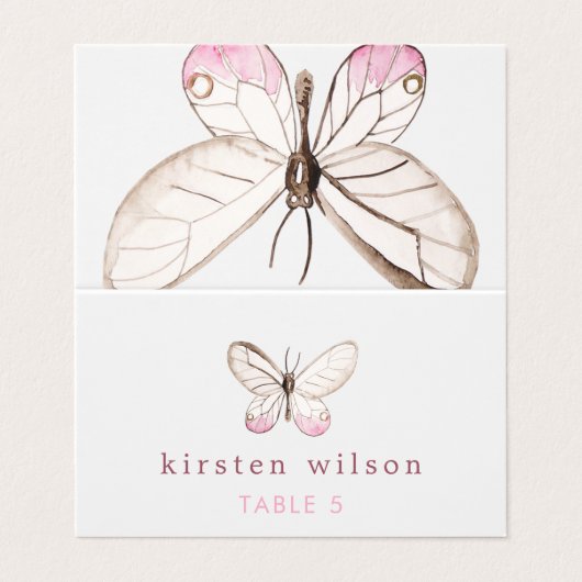 Einfache Design-Blush-Schmetterling-Platzkarte Visitenkarten (Außenseite Aufgefaltet)
