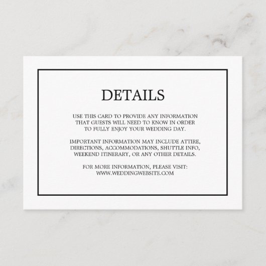 Einfache Details für Monogramm, weißes Hochzeitsda Begleitkarte (Vorderseite)